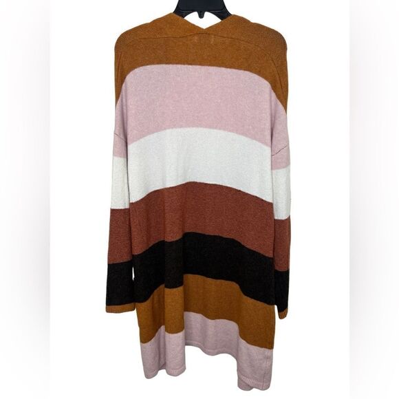 SO Pink/Brown/White Multi Long Sleeve Striped Open Front Cardigan Large - Picture 3 of 12